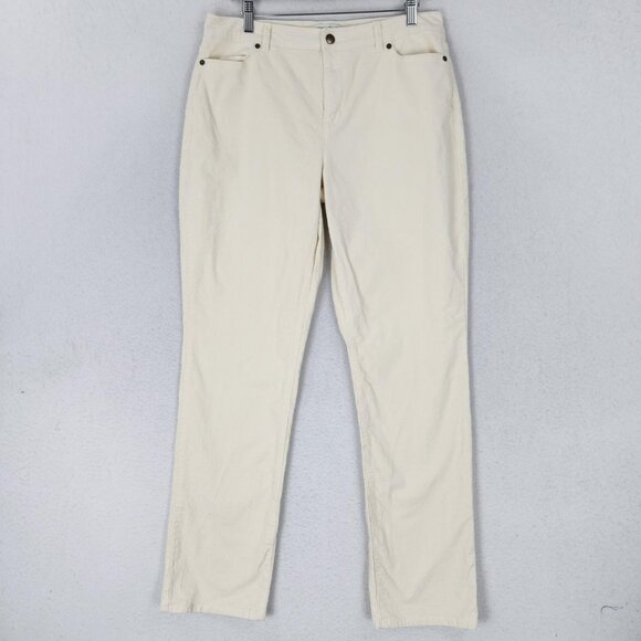 Coldwater Creek Pants Womens 10 Cream Corduroy Straight Leg Stretch Casual - Picture 1 of 11